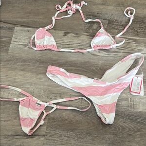 Pink and White Striped Triangle Bikini Set
